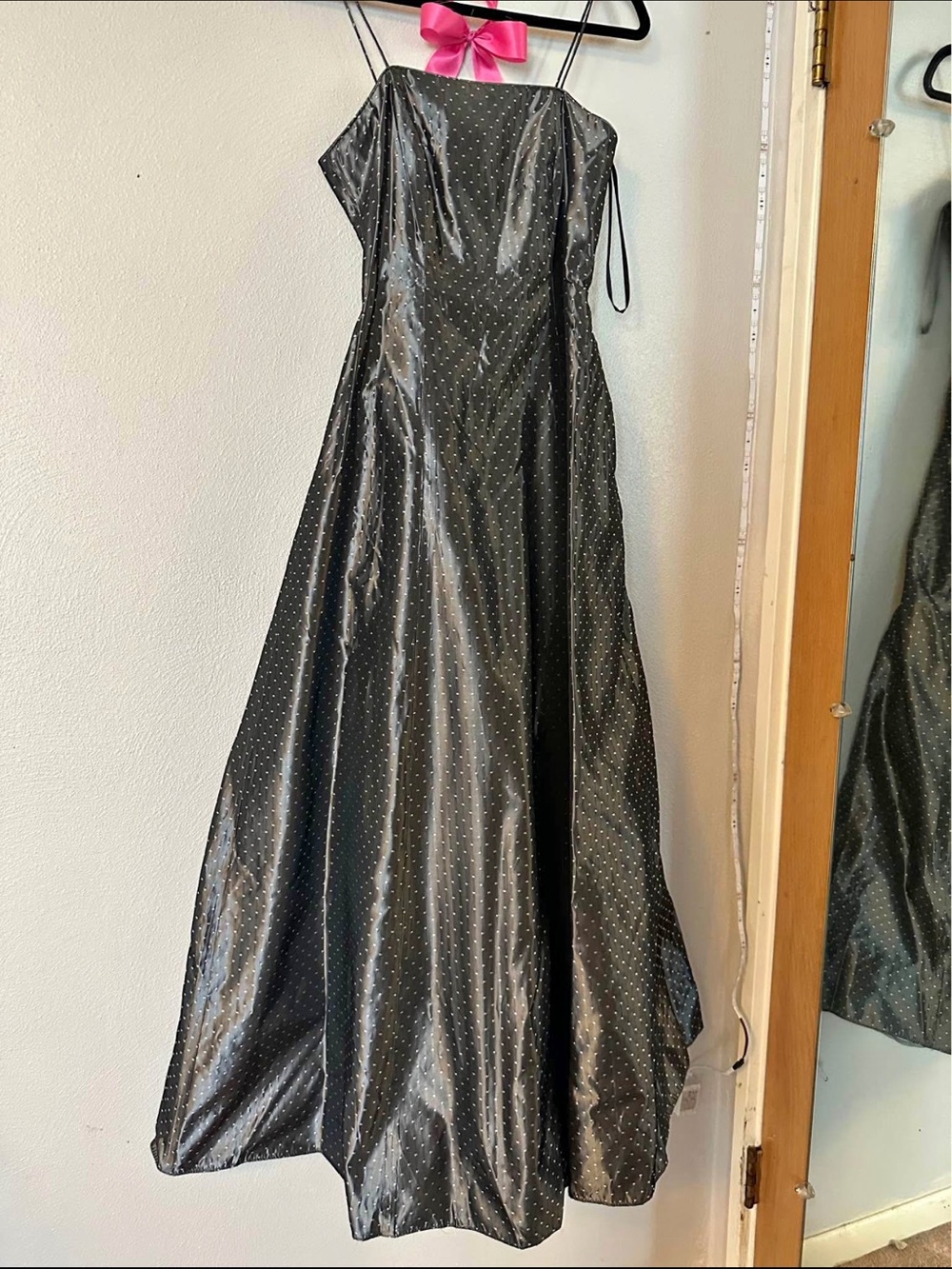 Black Polka Dot Satin Evening Dress